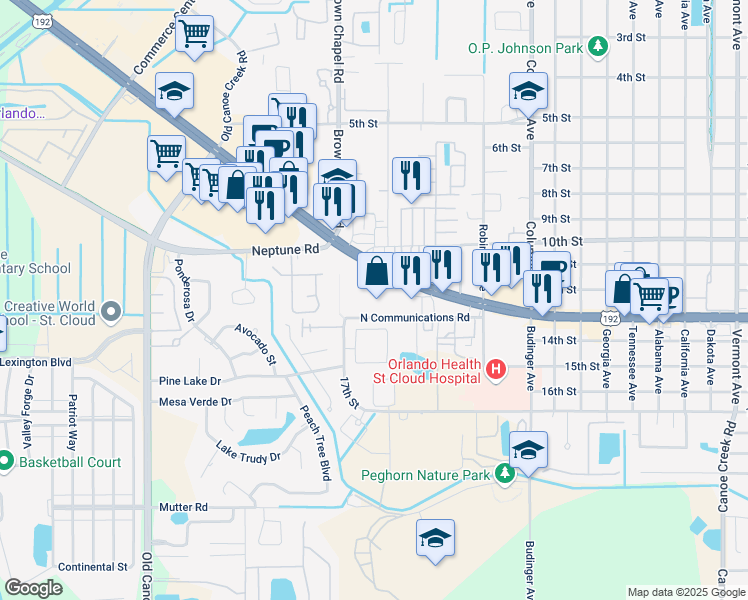 map of restaurants, bars, coffee shops, grocery stores, and more near 3427 13th Street in St. Cloud