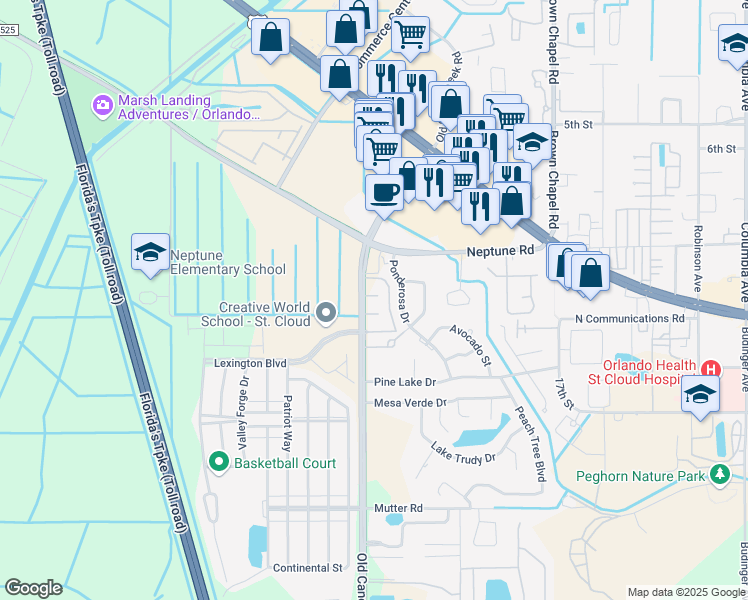 map of restaurants, bars, coffee shops, grocery stores, and more near 4725 Essex Court in Saint Cloud