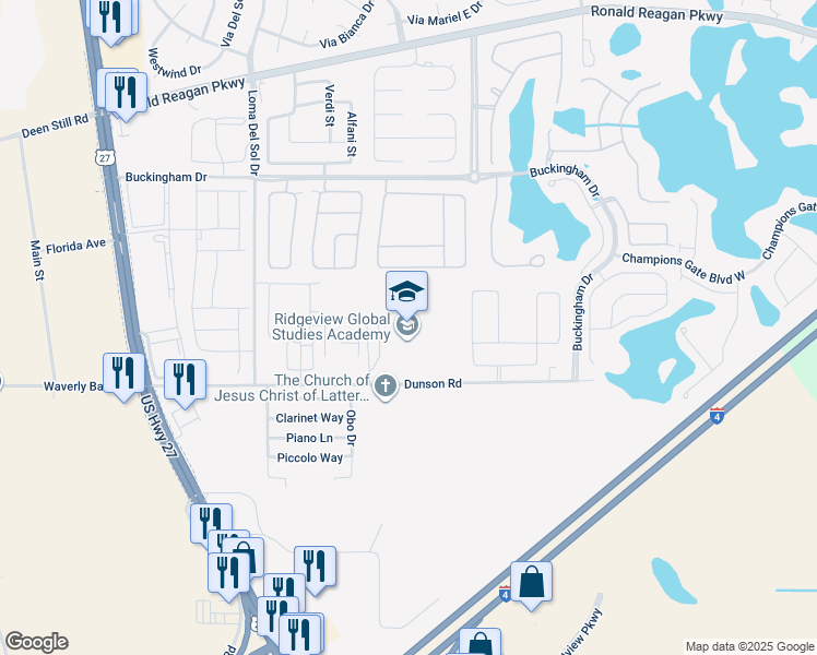map of restaurants, bars, coffee shops, grocery stores, and more near 1000 Dunson Road in Davenport