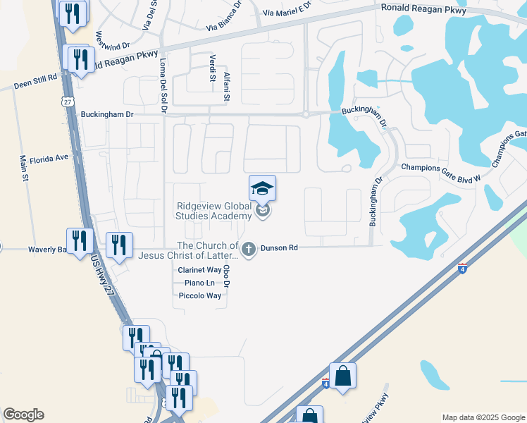 map of restaurants, bars, coffee shops, grocery stores, and more near 1000 Dunson Road in Davenport