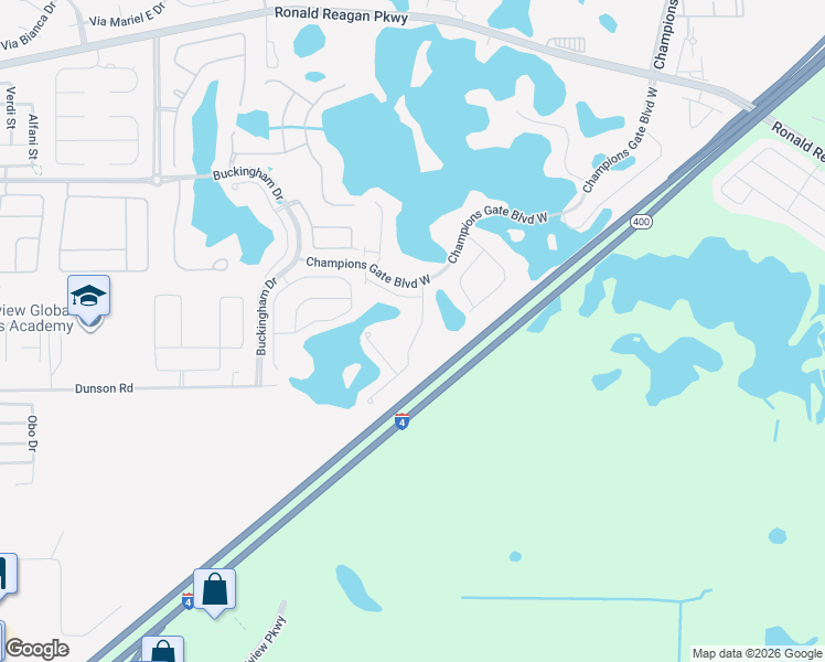 map of restaurants, bars, coffee shops, grocery stores, and more near Florida 400 in Davenport