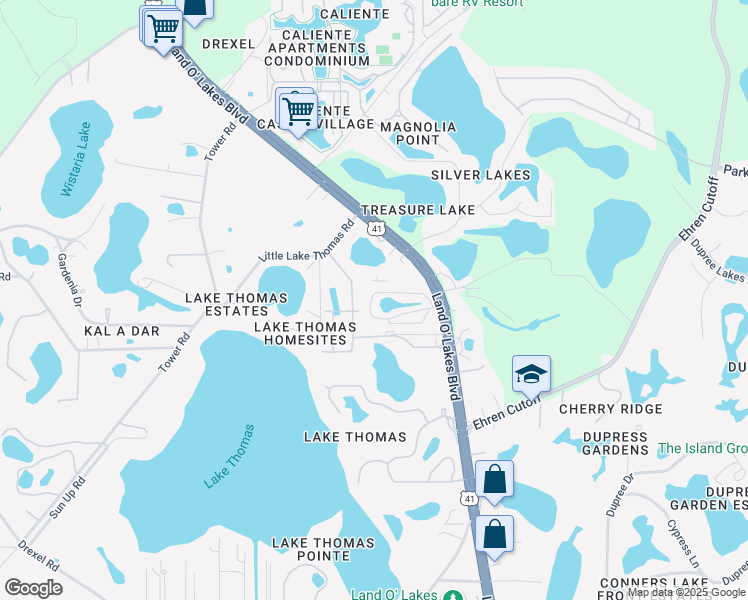 map of restaurants, bars, coffee shops, grocery stores, and more near 21333 Lake Bambi Circle in Land O' Lakes