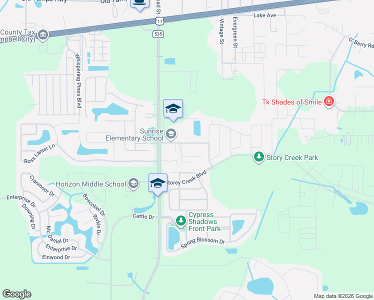 map of restaurants, bars, coffee shops, grocery stores, and more near 4454 Campbell Road in Kissimmee