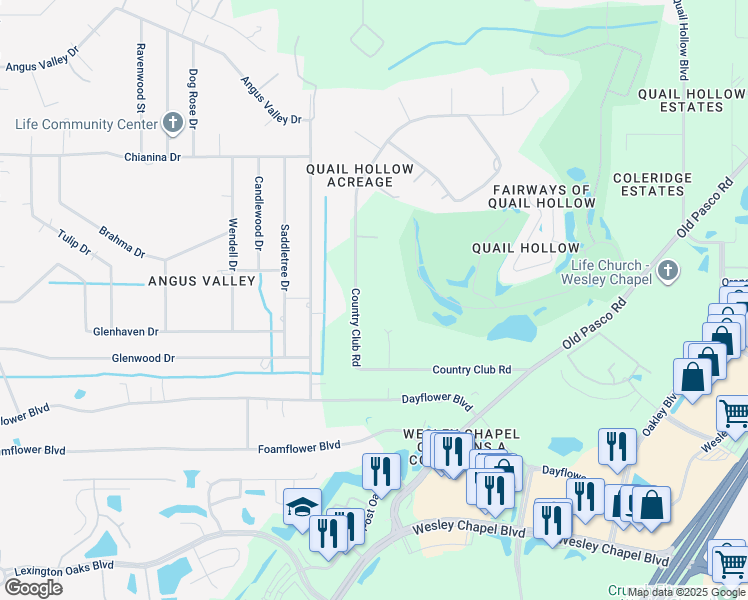 map of restaurants, bars, coffee shops, grocery stores, and more near 6144 Country Club Road in Zephyrhills