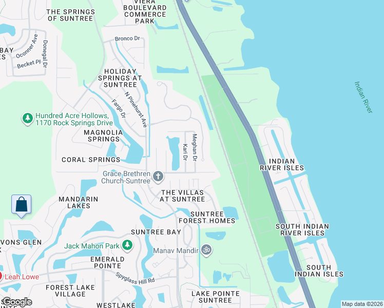 map of restaurants, bars, coffee shops, grocery stores, and more near 6138 Meghan Drive in Melbourne