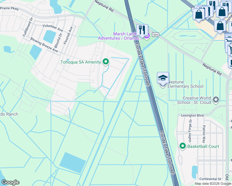 map of restaurants, bars, coffee shops, grocery stores, and more near Florida's Turnpike in St. Cloud
