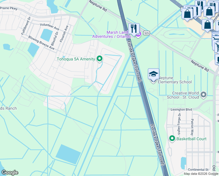 map of restaurants, bars, coffee shops, grocery stores, and more near Florida's Turnpike in St. Cloud