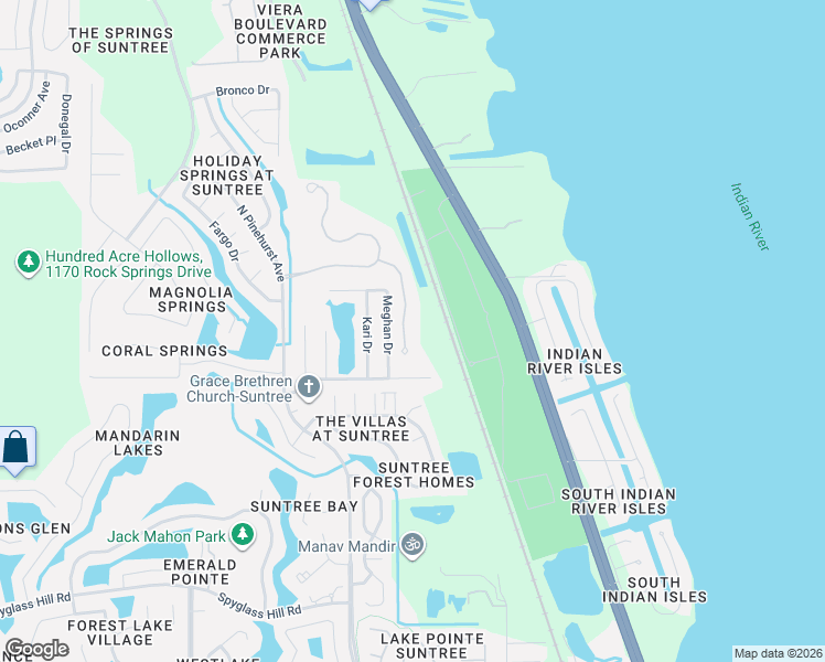 map of restaurants, bars, coffee shops, grocery stores, and more near 6143 Meghan Drive in Melbourne