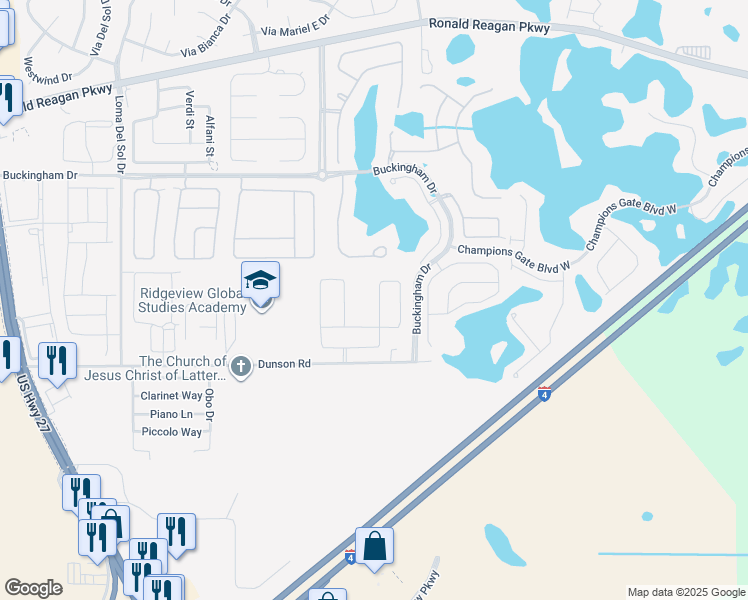 map of restaurants, bars, coffee shops, grocery stores, and more near 246 Stonehaven Drive in Davenport