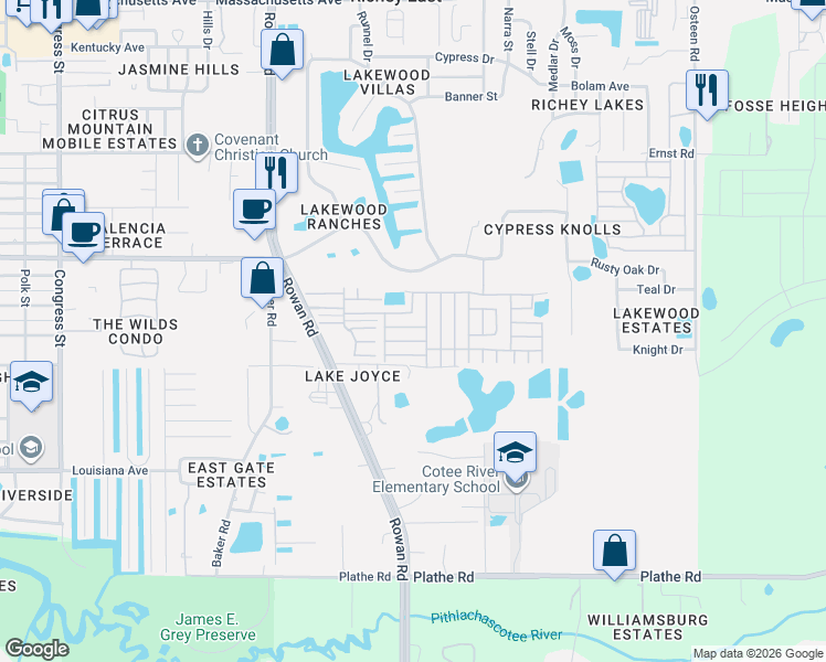 map of restaurants, bars, coffee shops, grocery stores, and more near 7324 Andalusia Avenue in New Port Richey