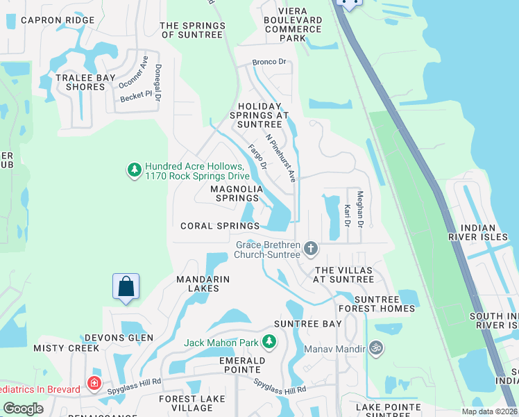 map of restaurants, bars, coffee shops, grocery stores, and more near 1730 Wekiva Drive in Melbourne