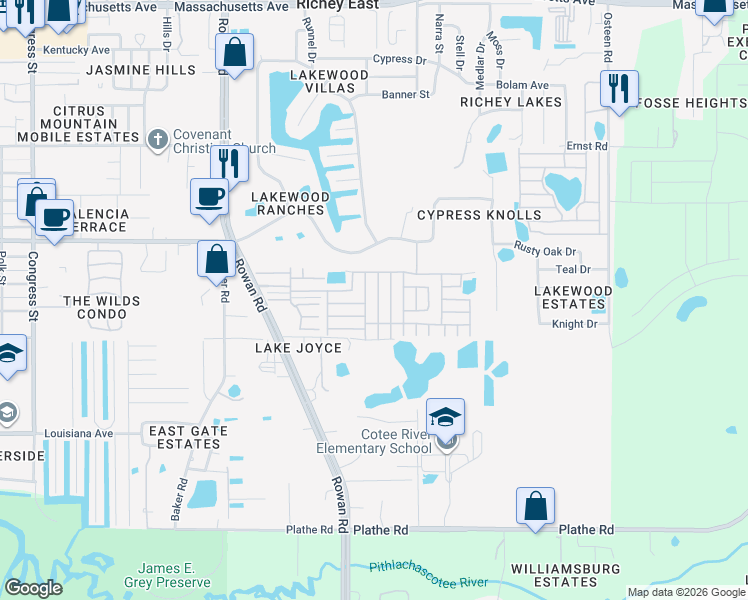 map of restaurants, bars, coffee shops, grocery stores, and more near 6141 Saragossa Avenue in New Port Richey
