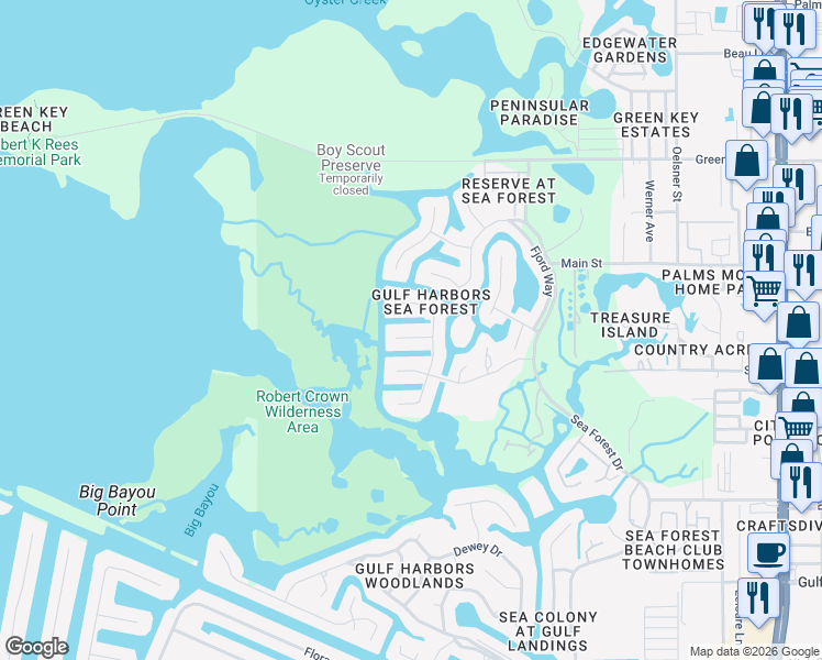map of restaurants, bars, coffee shops, grocery stores, and more near in New Port Richey