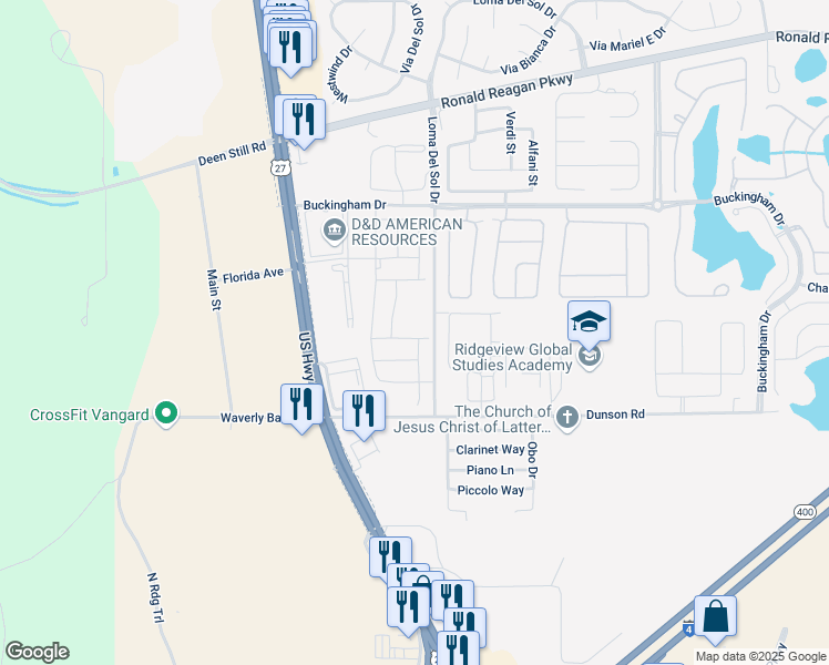map of restaurants, bars, coffee shops, grocery stores, and more near 362 Burford Circle in Davenport