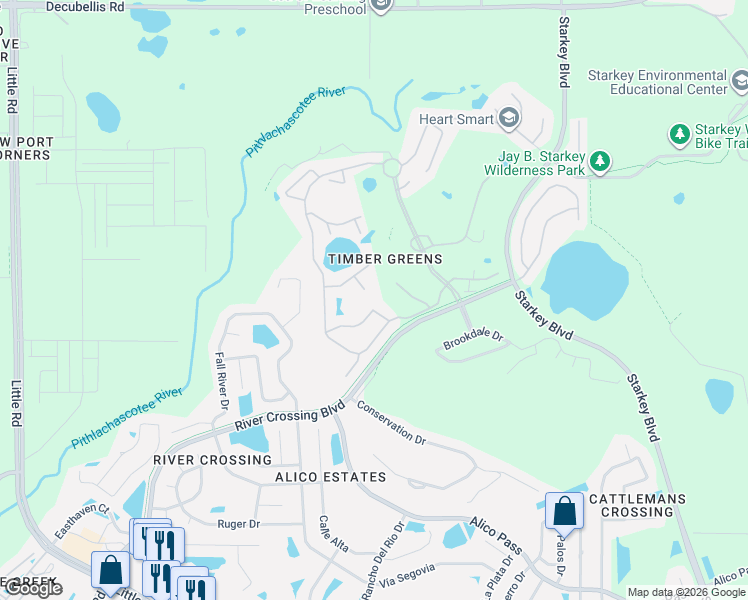 map of restaurants, bars, coffee shops, grocery stores, and more near 9419 Summerbreeze Terrace in New Port Richey