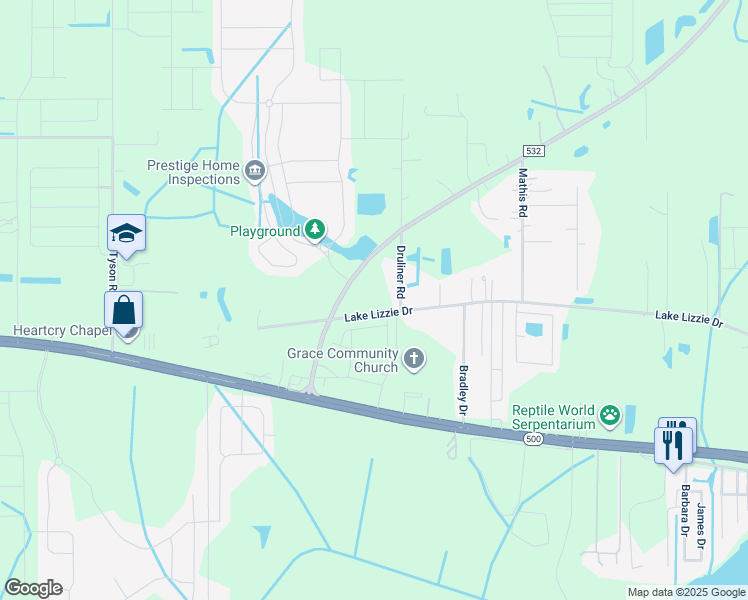 map of restaurants, bars, coffee shops, grocery stores, and more near 5475 Lake Lizzie Drive in Saint Cloud