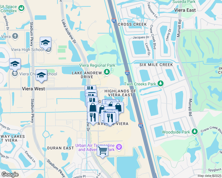 map of restaurants, bars, coffee shops, grocery stores, and more near 2199 Judge Fran Jamieson Way in Melbourne