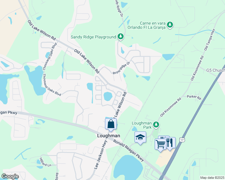 map of restaurants, bars, coffee shops, grocery stores, and more near 6530 Old Lake Wilson Road in Davenport