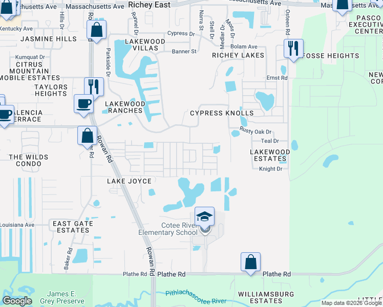 map of restaurants, bars, coffee shops, grocery stores, and more near 6121 Cortez Avenue in New Port Richey