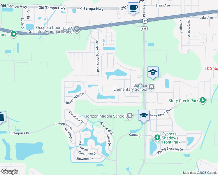map of restaurants, bars, coffee shops, grocery stores, and more near 1950 Kimlyn Circle in Kissimmee