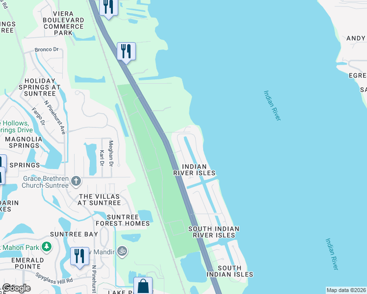 map of restaurants, bars, coffee shops, grocery stores, and more near 6285 Anchor Lane in Rockledge