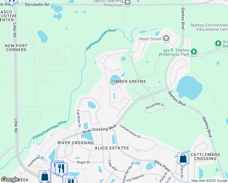 map of restaurants, bars, coffee shops, grocery stores, and more near 9322 Palm Haven Court in New Port Richey