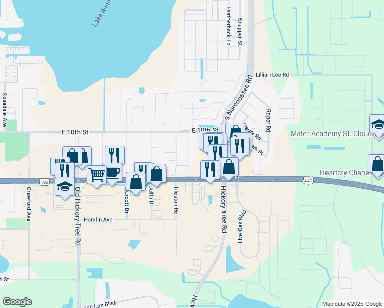 map of restaurants, bars, coffee shops, grocery stores, and more near 1101 Myrtle Avenue in St. Cloud