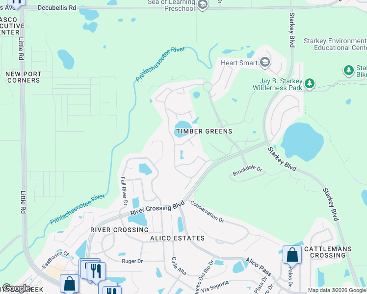 map of restaurants, bars, coffee shops, grocery stores, and more near 9322 Palm Haven Court in New Port Richey