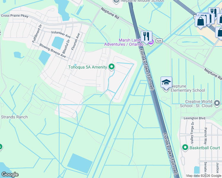 map of restaurants, bars, coffee shops, grocery stores, and more near 2730 Neptune Rd in Kissimmee