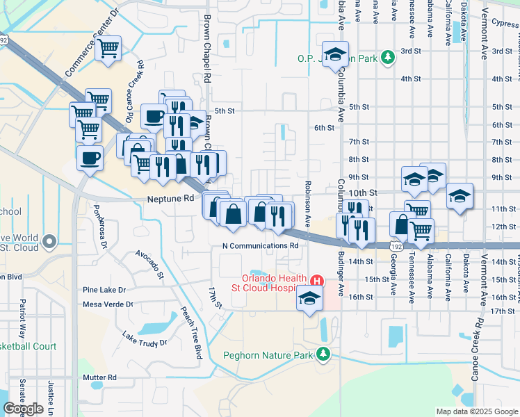 map of restaurants, bars, coffee shops, grocery stores, and more near 1012 Maple Avenue in St. Cloud