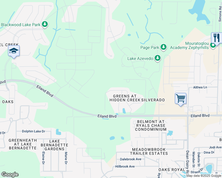 map of restaurants, bars, coffee shops, grocery stores, and more near 6225 Twin Bridges Drive in Zephyrhills