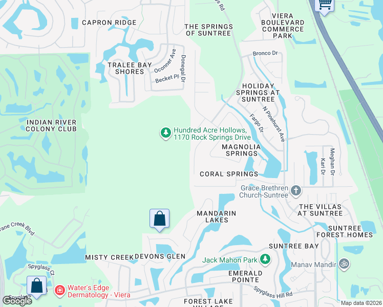 map of restaurants, bars, coffee shops, grocery stores, and more near 1130 Rock Springs Drive in Melbourne