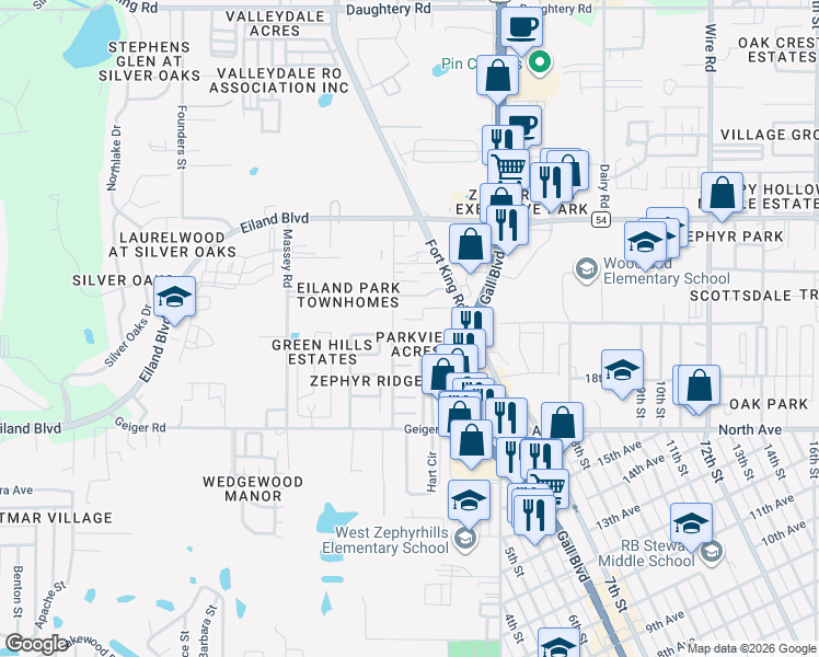 map of restaurants, bars, coffee shops, grocery stores, and more near 37819 Newal Avenue in Zephyrhills