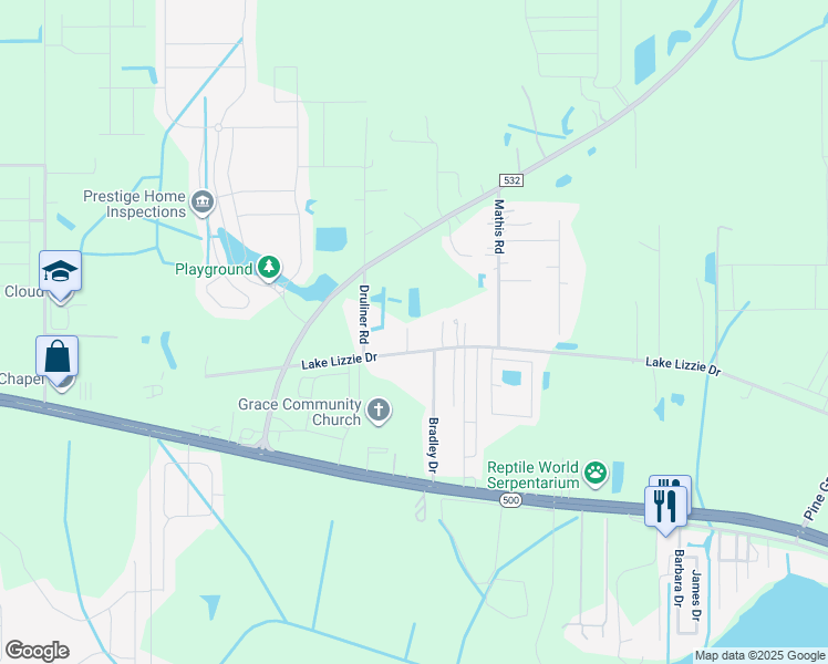 map of restaurants, bars, coffee shops, grocery stores, and more near 5535 Lake Lizzie Drive in St. Cloud