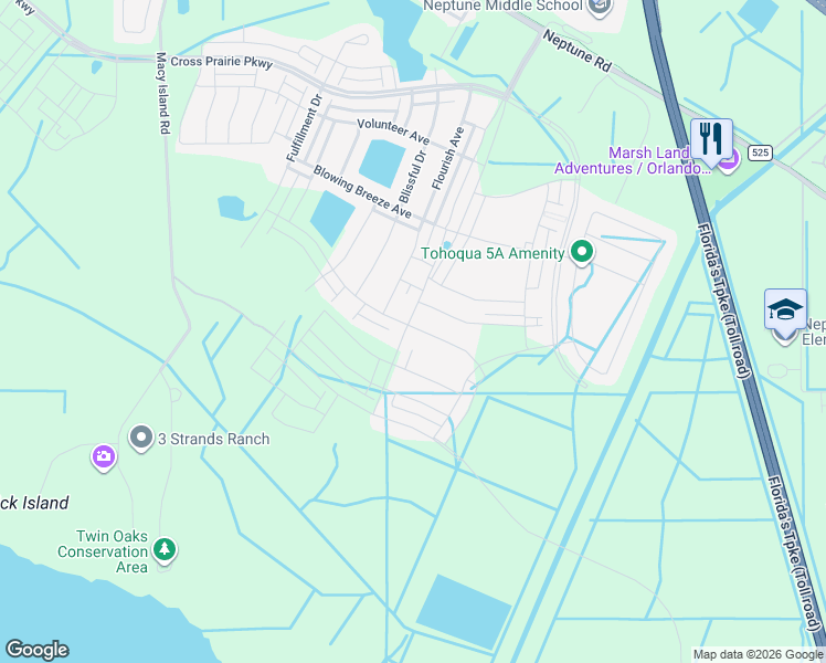 map of restaurants, bars, coffee shops, grocery stores, and more near 2730 Neptune Road in Kissimmee