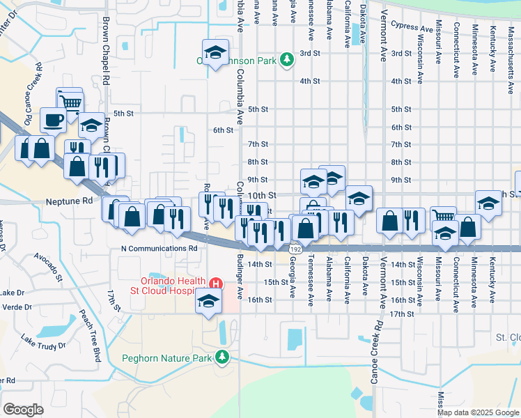 map of restaurants, bars, coffee shops, grocery stores, and more near 2708 11th Street in St. Cloud