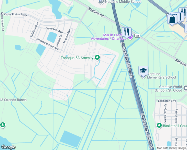 map of restaurants, bars, coffee shops, grocery stores, and more near 2730 Neptune Road in Kissimmee
