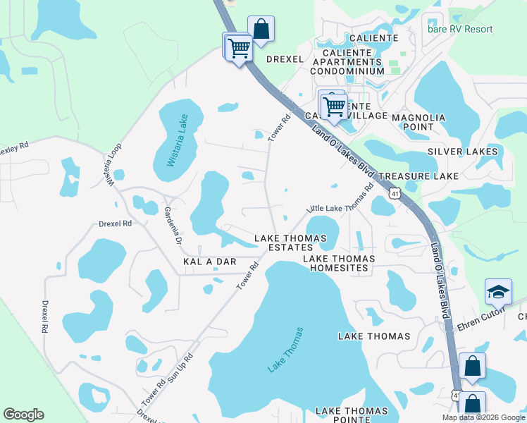 map of restaurants, bars, coffee shops, grocery stores, and more near 6219 Bud Bexley Parkway in Land O' Lakes