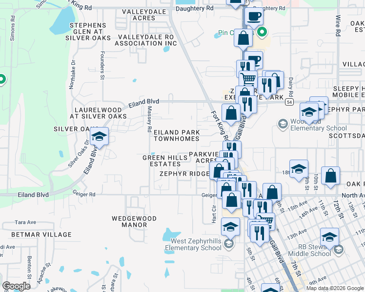 map of restaurants, bars, coffee shops, grocery stores, and more near 37635 Newal Avenue in Zephyrhills