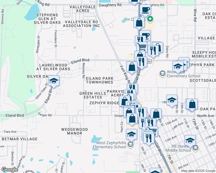 map of restaurants, bars, coffee shops, grocery stores, and more near 37719 Newal Avenue in Zephyrhills