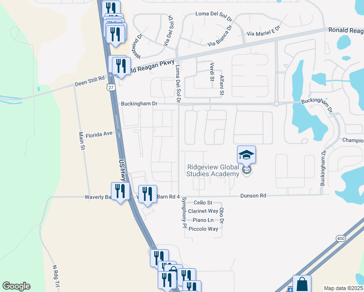 map of restaurants, bars, coffee shops, grocery stores, and more near 362 Burford Circle in Davenport