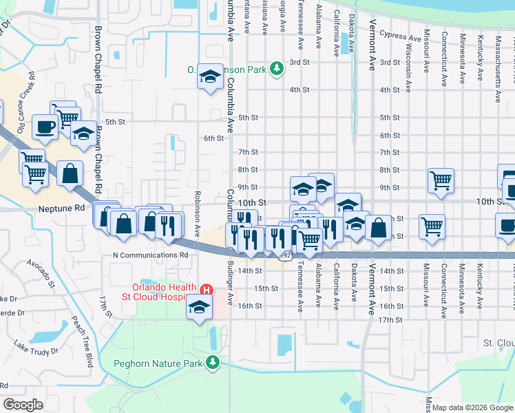 map of restaurants, bars, coffee shops, grocery stores, and more near 2708 11th Street in St. Cloud