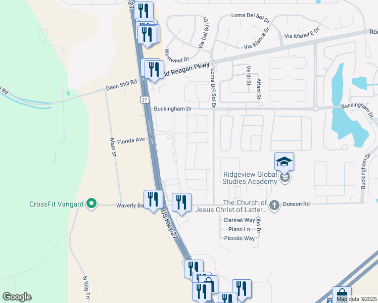 map of restaurants, bars, coffee shops, grocery stores, and more near 362 Burford Circle in Davenport