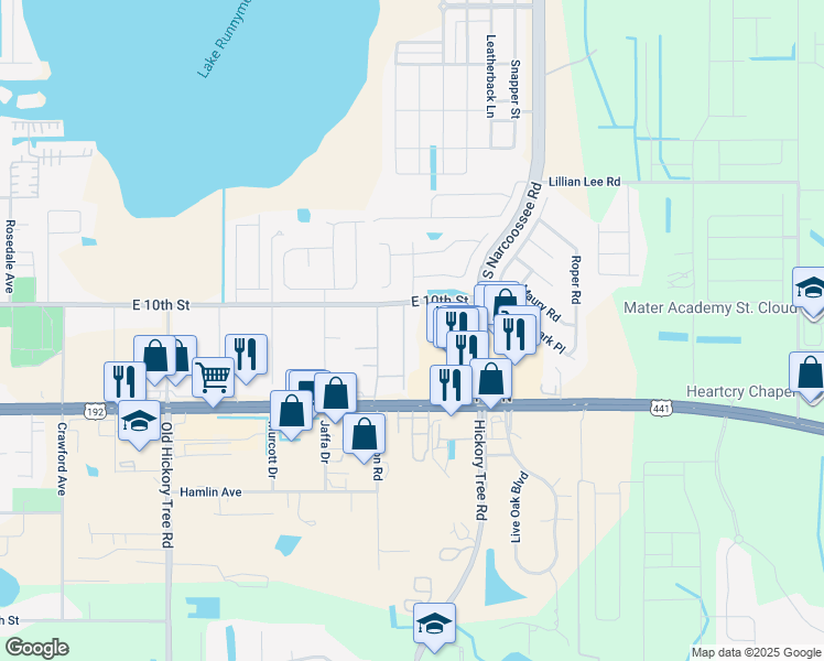 map of restaurants, bars, coffee shops, grocery stores, and more near 1101 Myrtle Avenue in St. Cloud