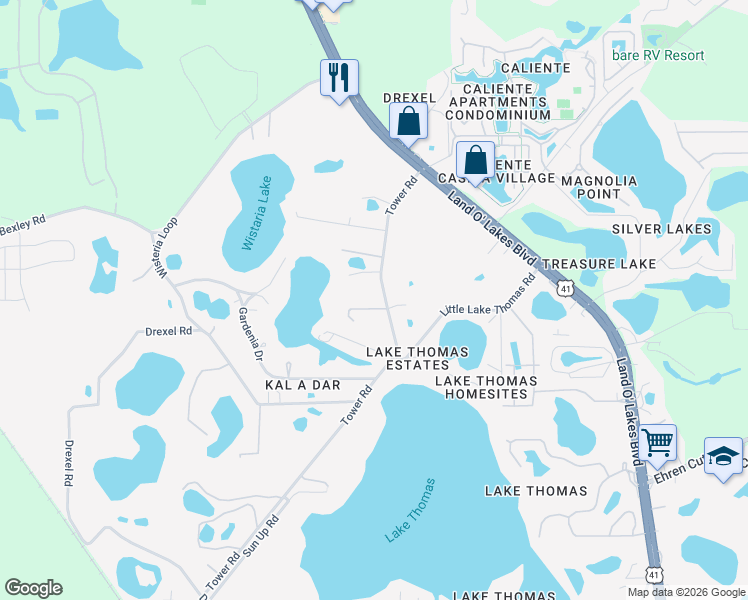 map of restaurants, bars, coffee shops, grocery stores, and more near 6219 Bud Bexley Parkway in Land O' Lakes