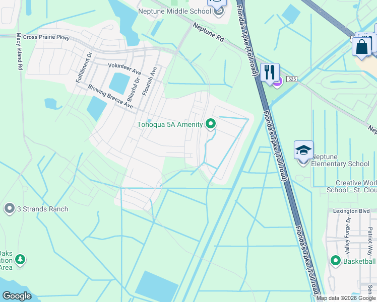 map of restaurants, bars, coffee shops, grocery stores, and more near 2730 Neptune Road in Kissimmee