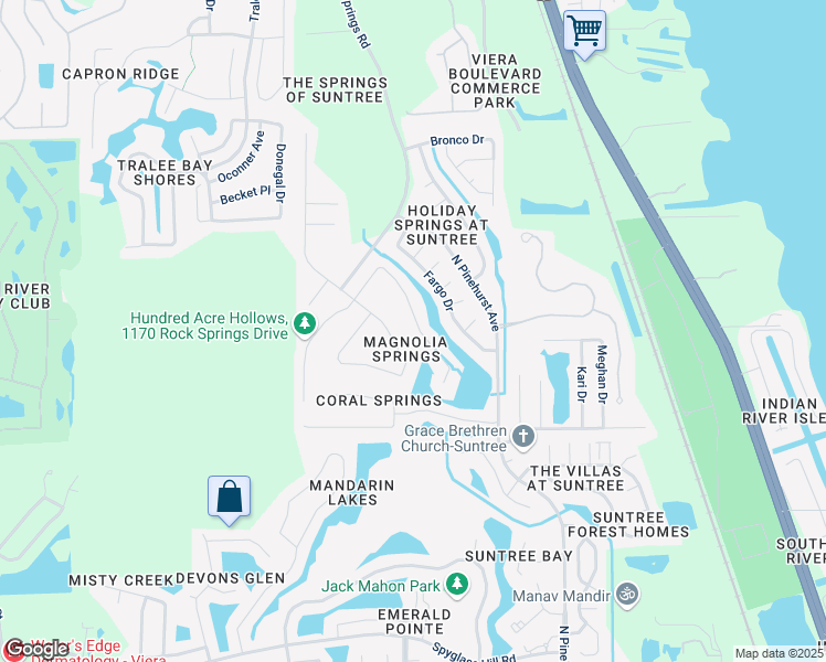 map of restaurants, bars, coffee shops, grocery stores, and more near 1611 Wekiva Drive in Melbourne