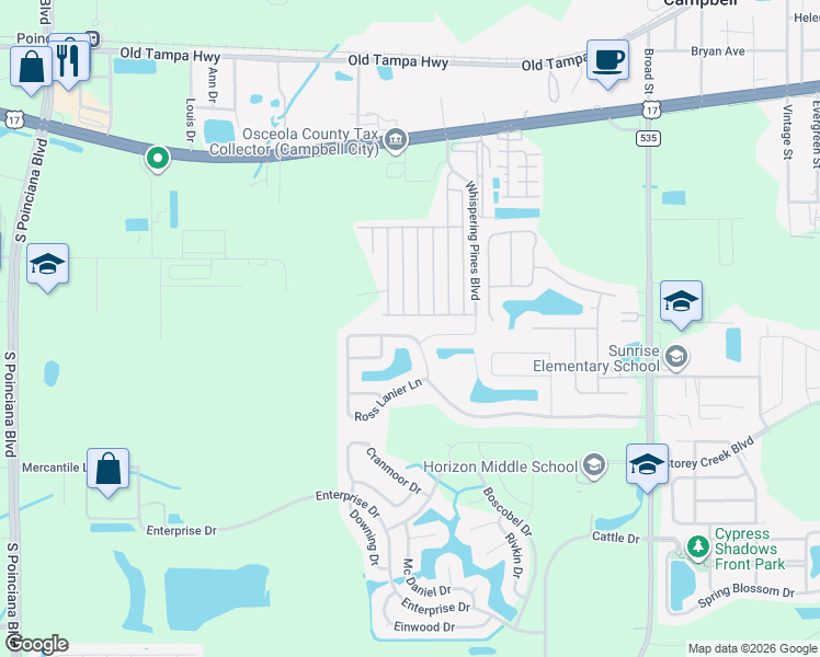map of restaurants, bars, coffee shops, grocery stores, and more near 4702 Ross Lanier Lane in Kissimmee