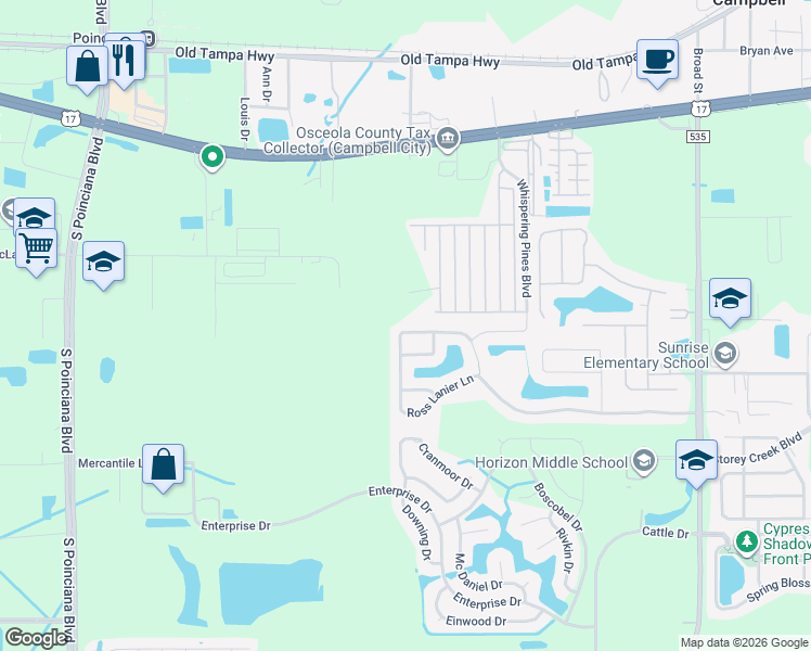 map of restaurants, bars, coffee shops, grocery stores, and more near 4674 Ross Lanier Lane in Kissimmee