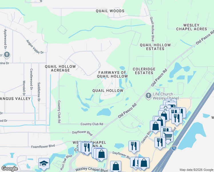 map of restaurants, bars, coffee shops, grocery stores, and more near 6323 Gentle Ben Circle in Zephyrhills